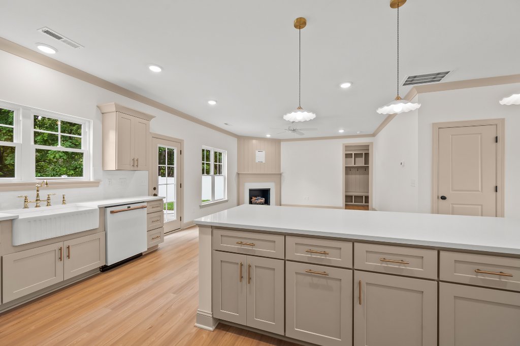 Kitchen island view to great room