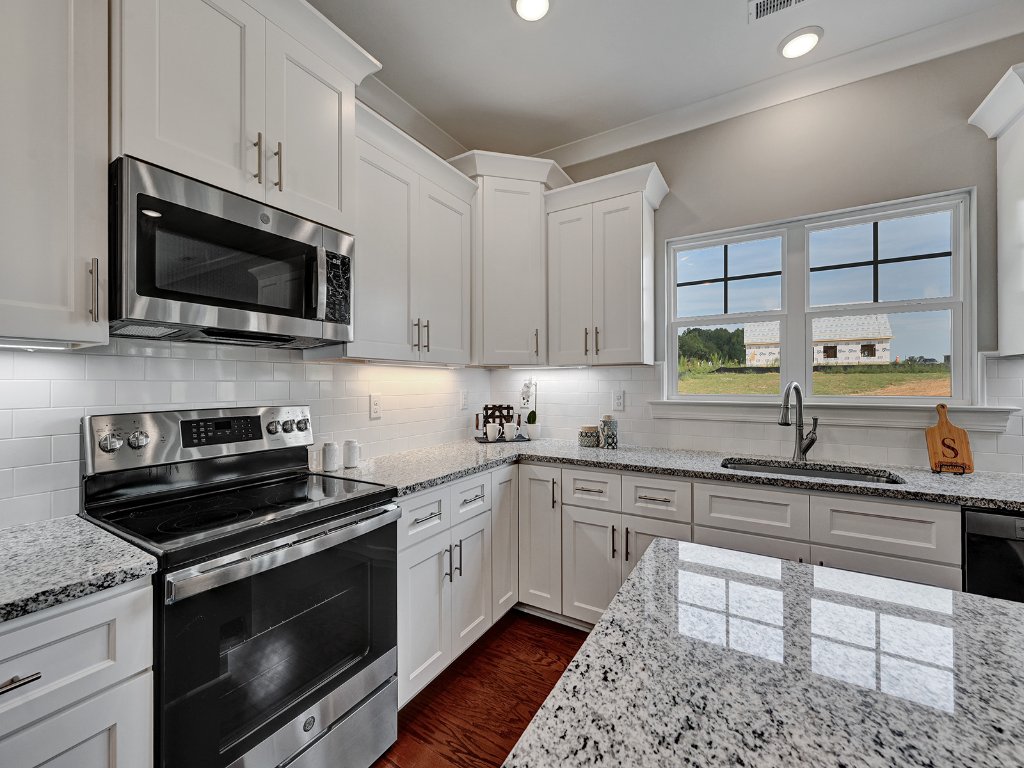 Kitchen range and cabinets