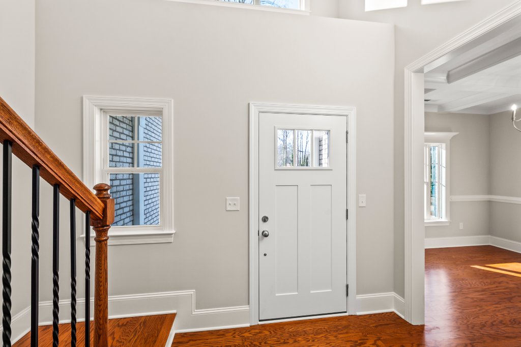 555 Alpine Rd. Two-story foyer with staircase.