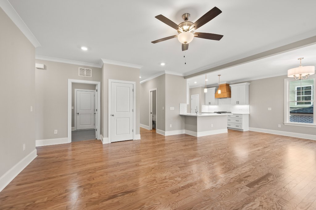 553 Alpine Road, main level primary suite with coffered ceiling.
