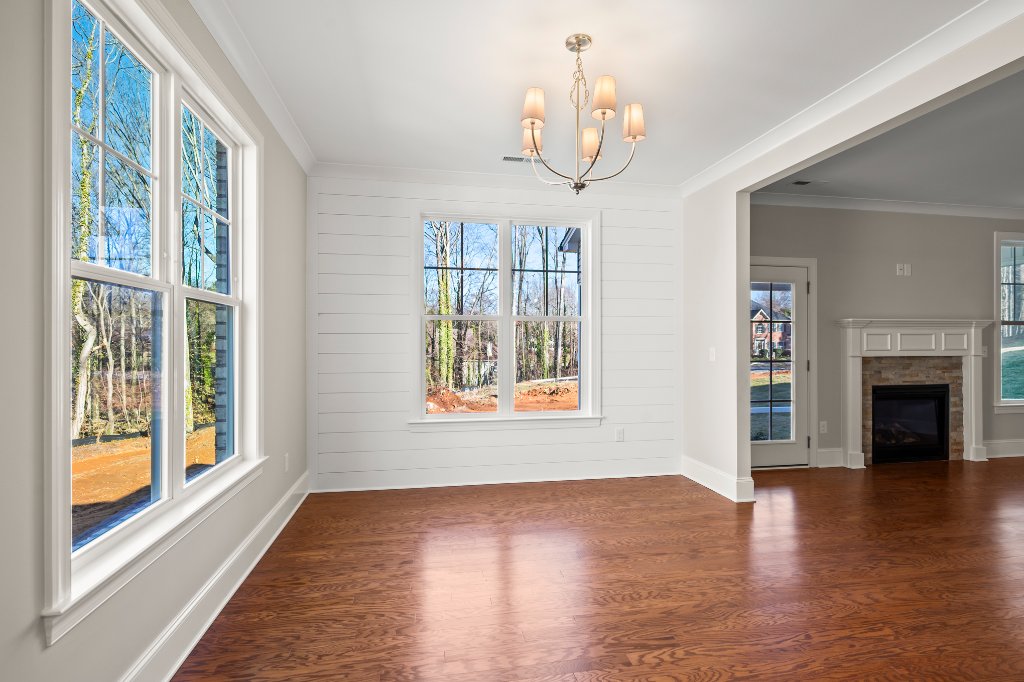 555 Alpine Rd. Breakfast room with shiplap wall.