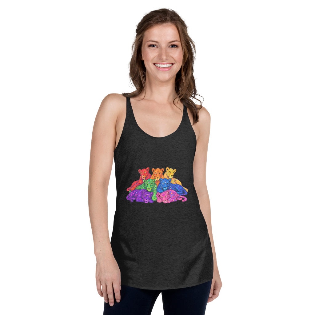 Psychedelic pride lionesses-Women's Racerback Tank