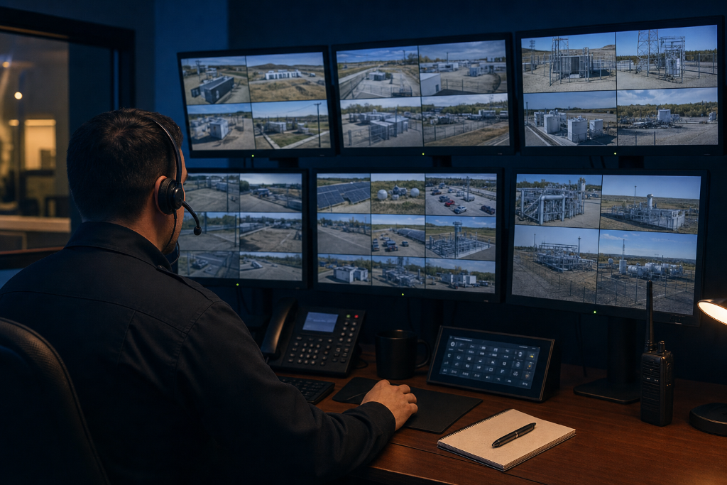 Remote monitoring desk with camera feeds