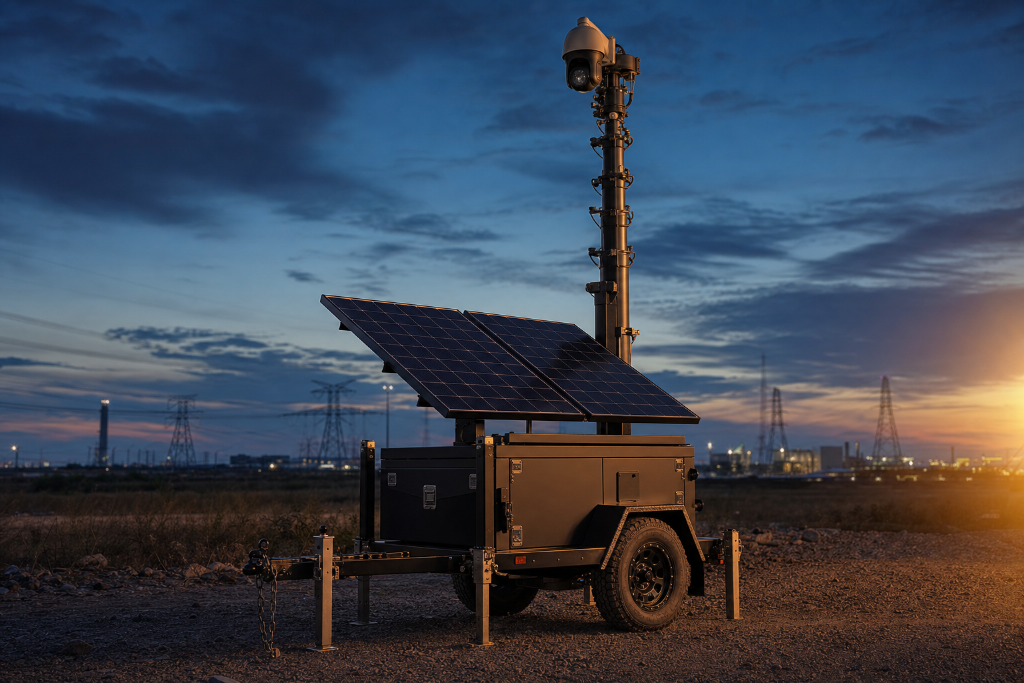 GridGuard surveillance trailer at blue hour