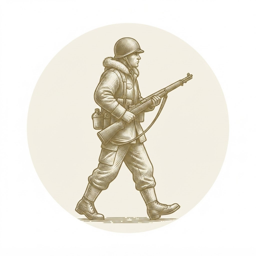 Korean War-era Marine marching in profile