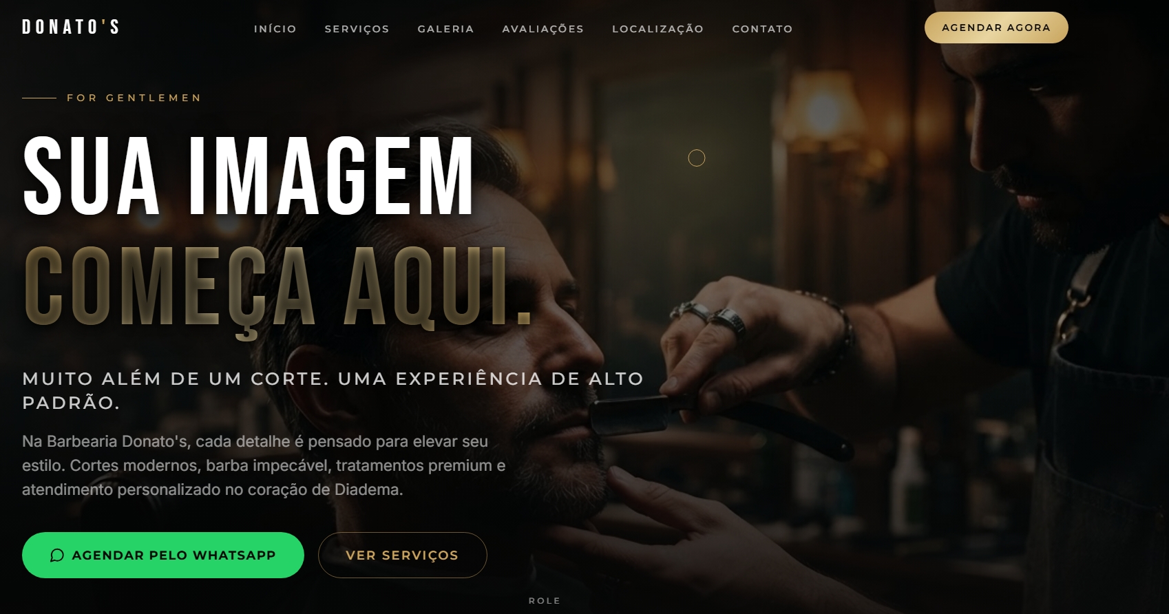 Página inicial do projeto Donato's desenvolvido pela ATEND.IA