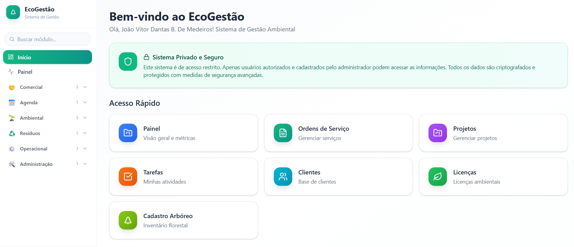 Página inicial do projeto EcoGestão desenvolvido pela ATEND.IA