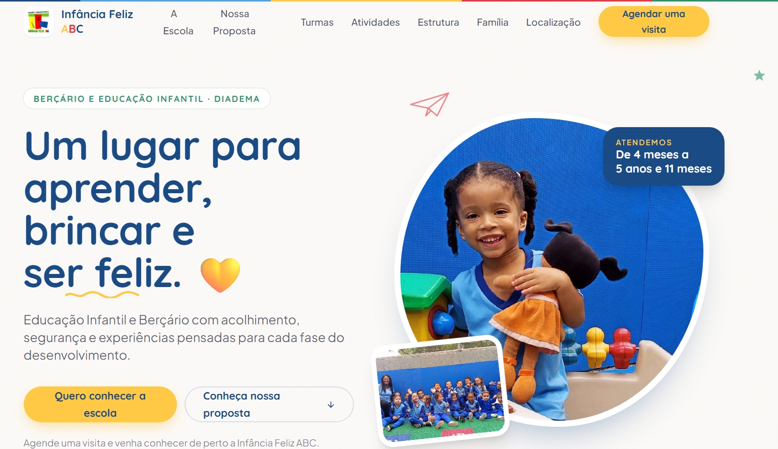 Página inicial do projeto Infância Feliz ABC desenvolvido pela ATEND.IA