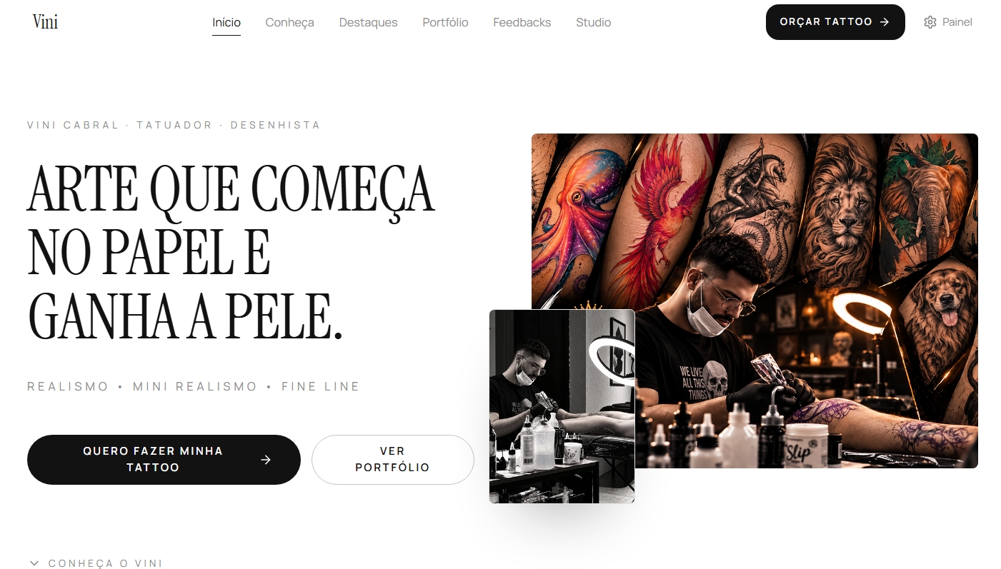 Página inicial do projeto Vini Art Studio desenvolvido pela ATEND.IA
