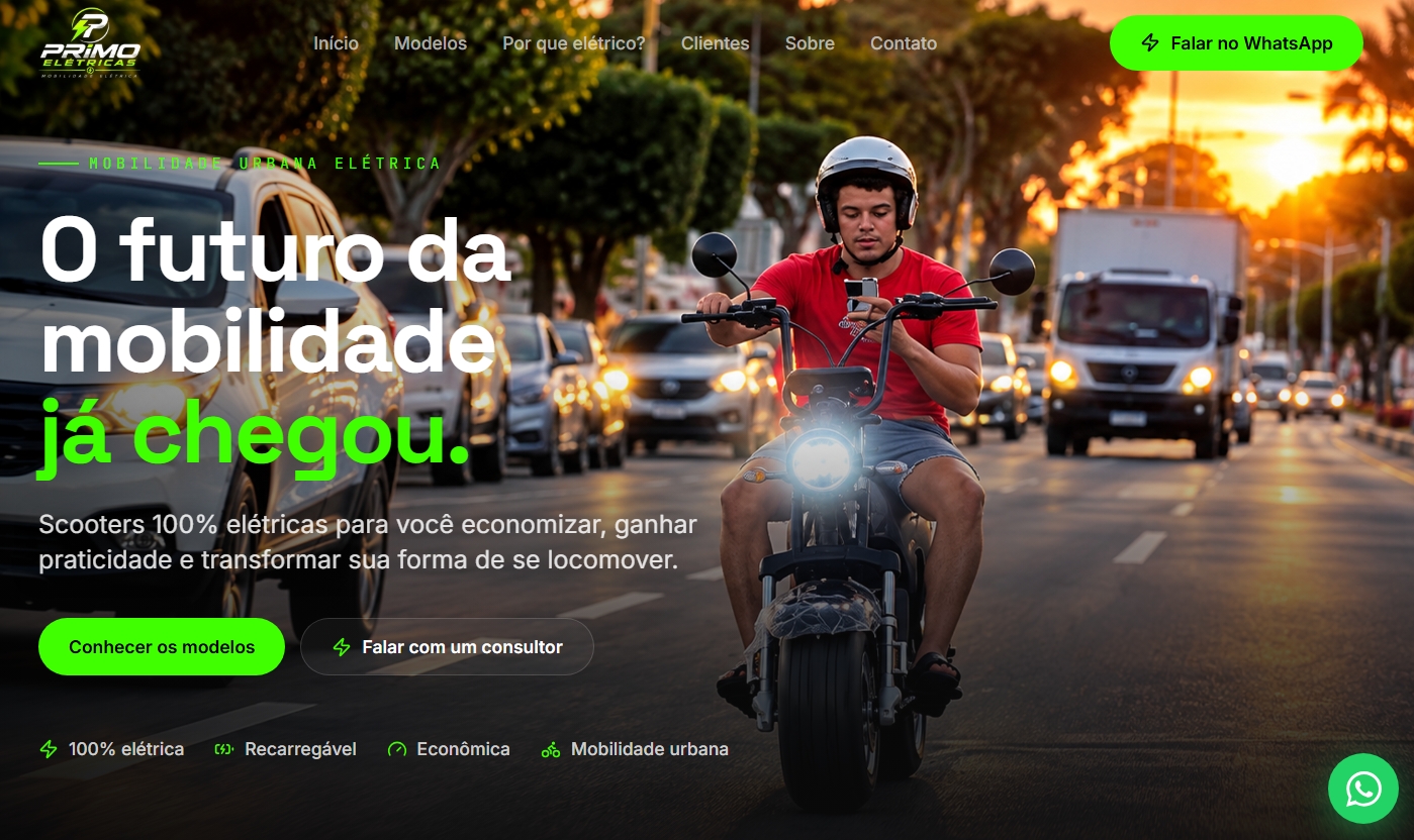 Página inicial do projeto Primo Elétricas desenvolvido pela ATEND.IA
