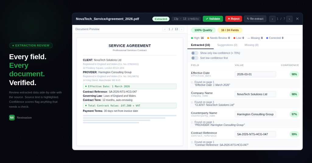 Nextraxion document data extraction UI