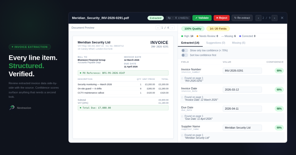 Nextraxion invoice data extraction UI