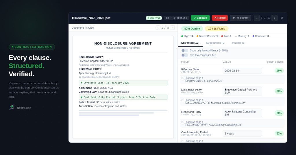 Nextraxion contract data extraction UI