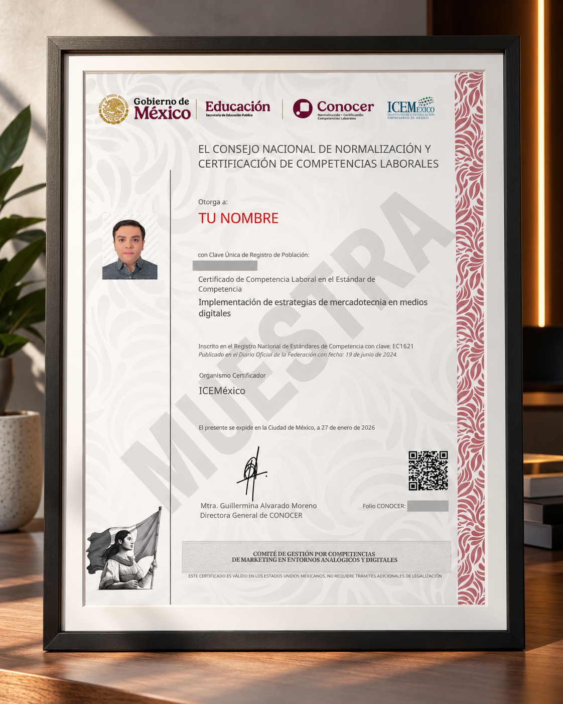 Muestra del certificado oficial SEP–CONOCER EC1621