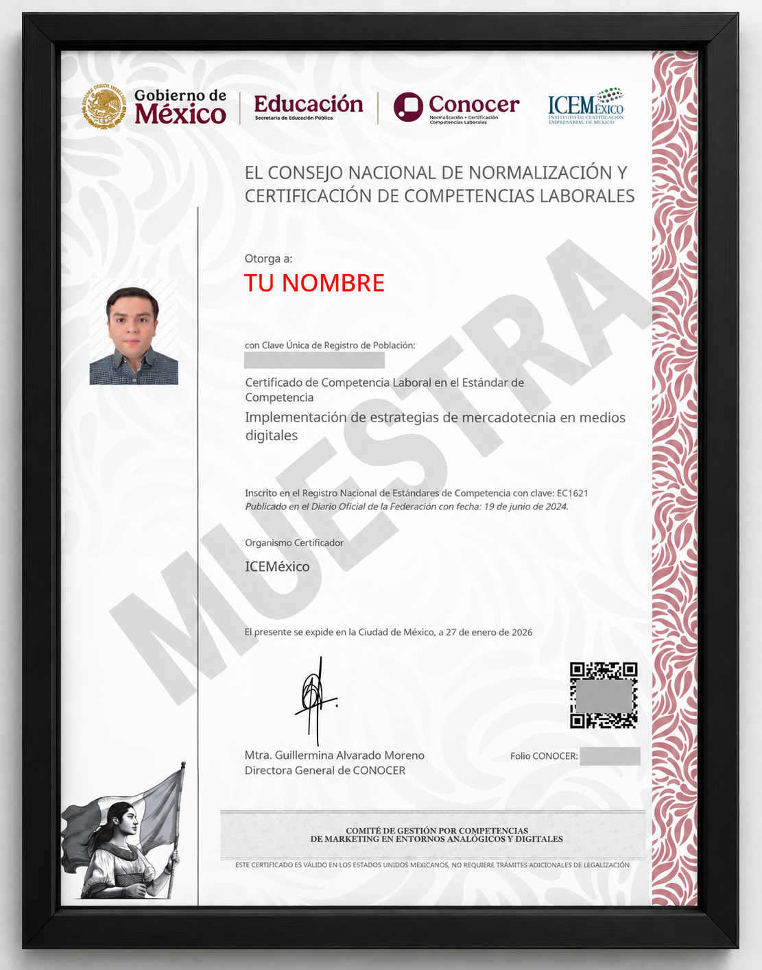 Muestra de certificado SEP–CONOCER