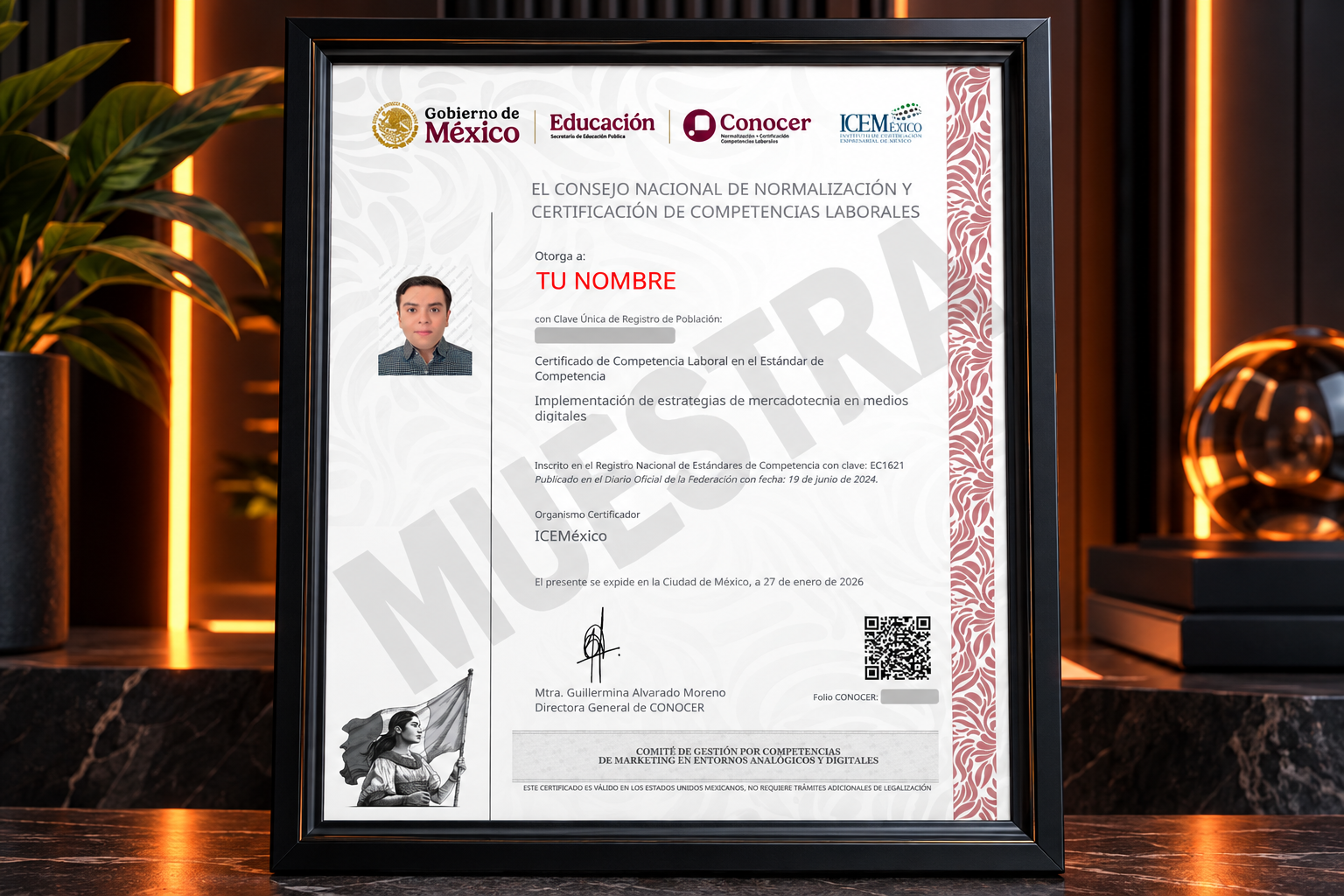 Muestra del certificado oficial SEP–CONOCER