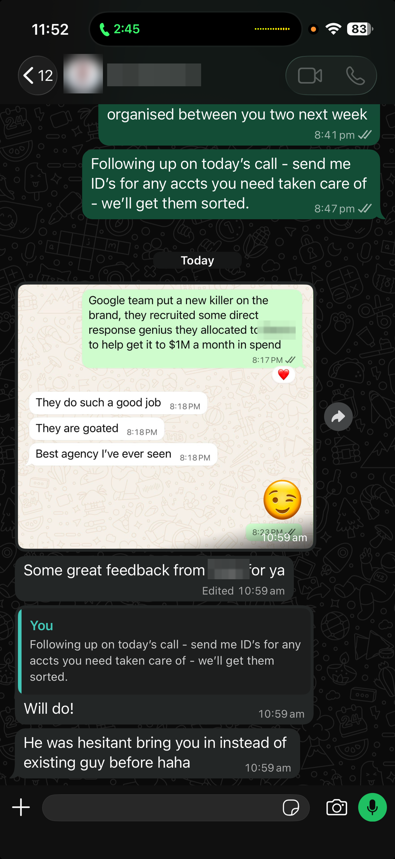 Client message thread