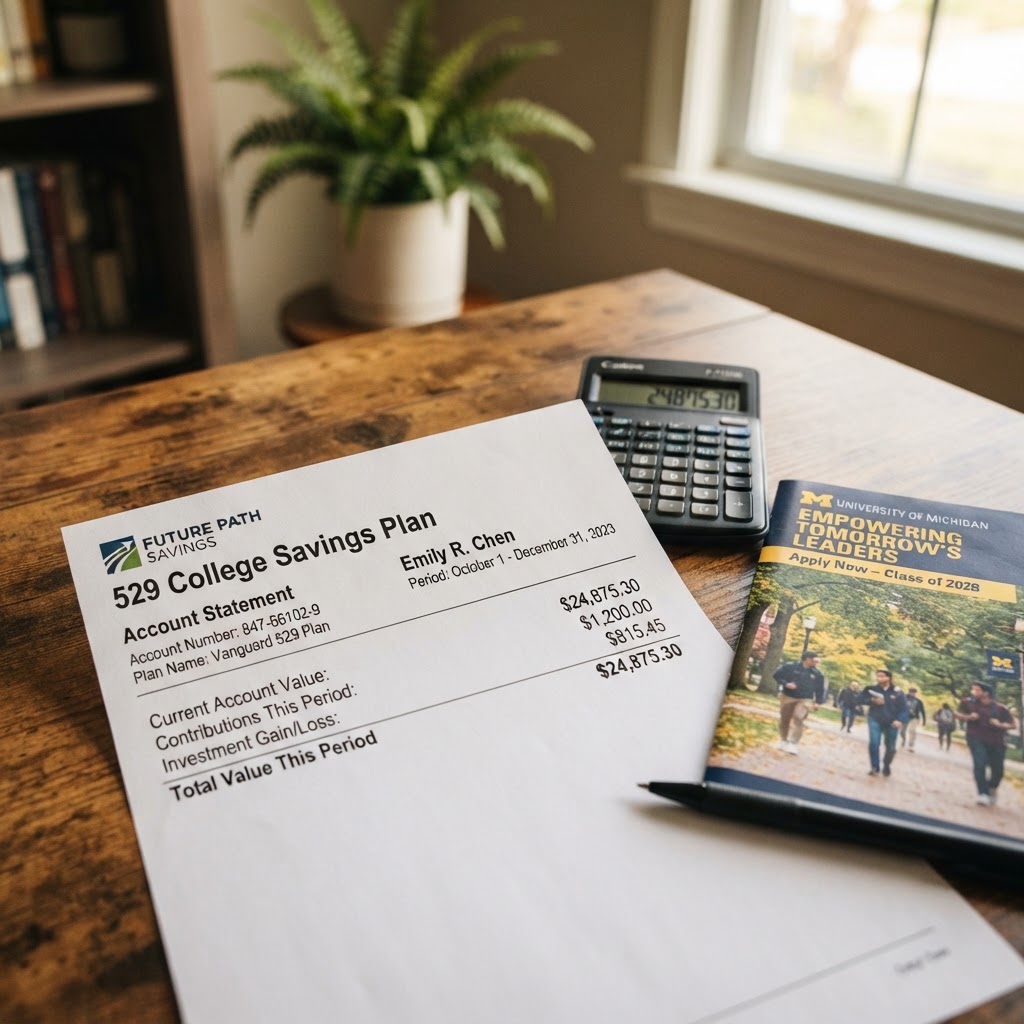 529 college savings plan statement on a desk