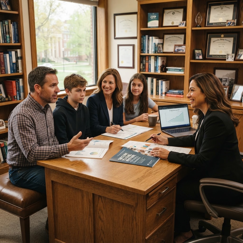 Family meeting with a financial advisor about college planning