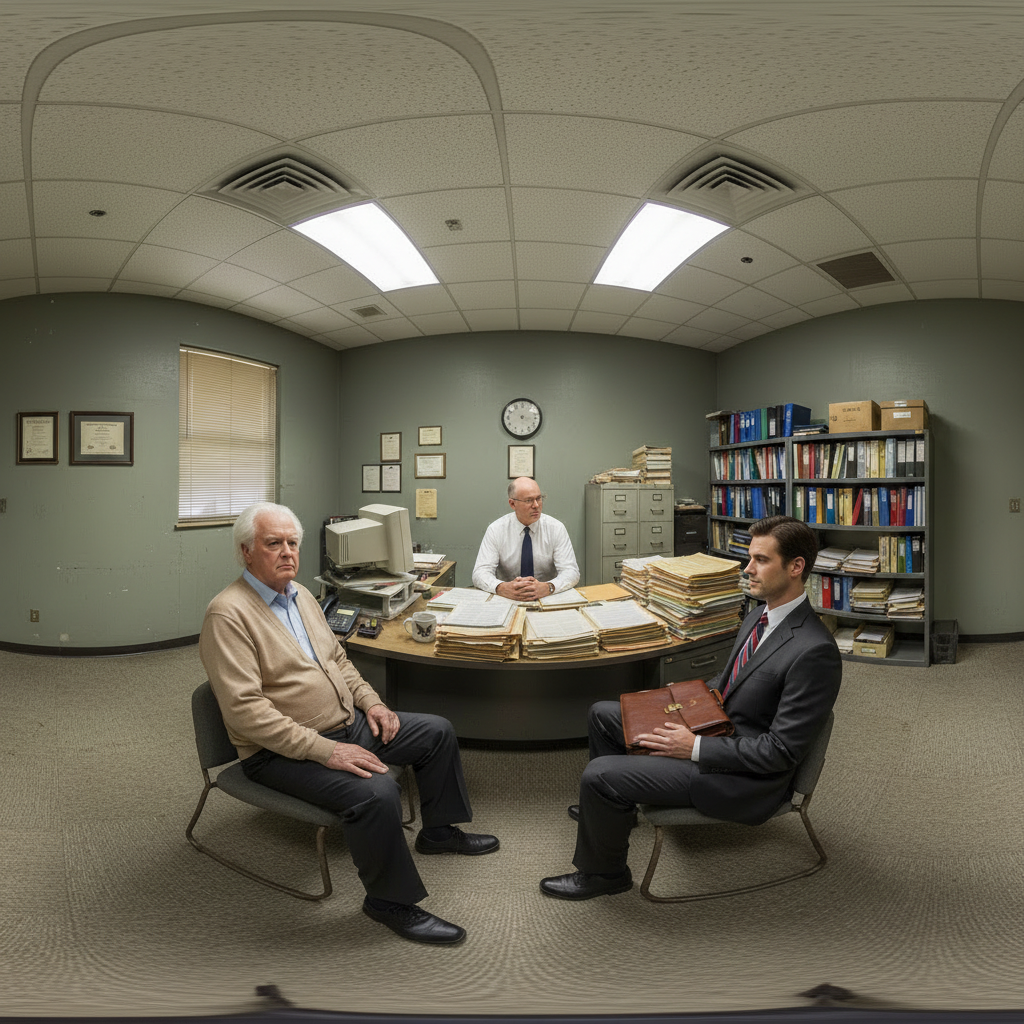 Grandpa and his attorney sit across from the IRS auditor