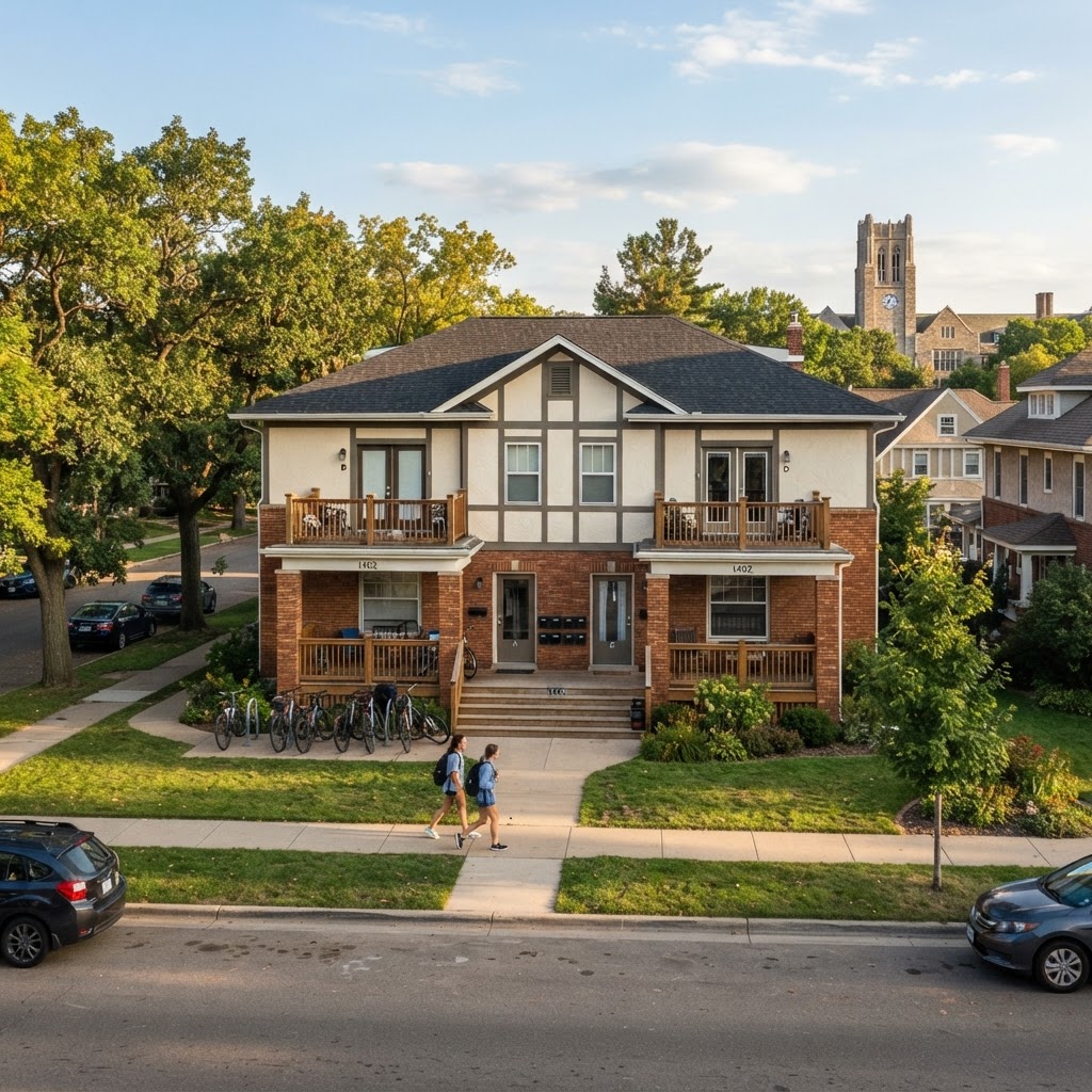 Four-plex apartment building near college campus