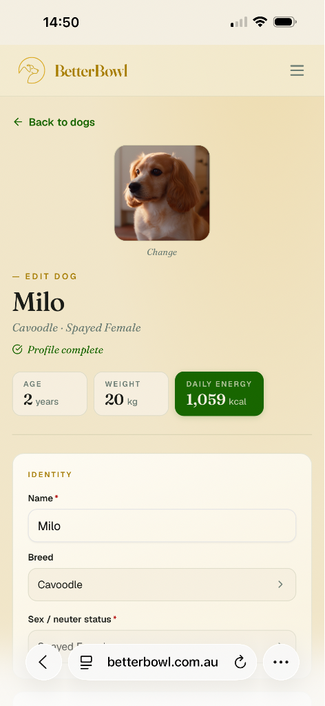 Screenshot · Dog profile