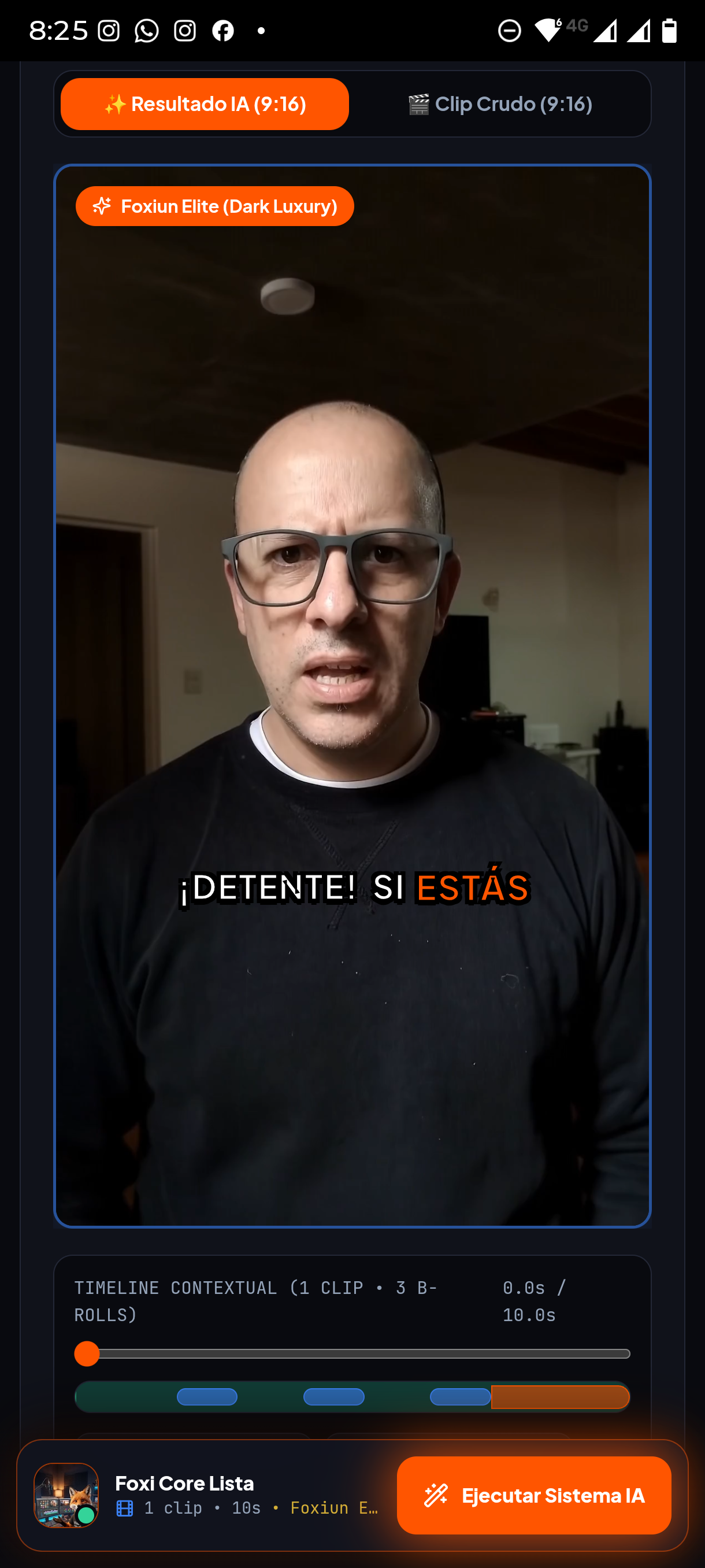 Resultado IA (9:16) · Timeline Contextual