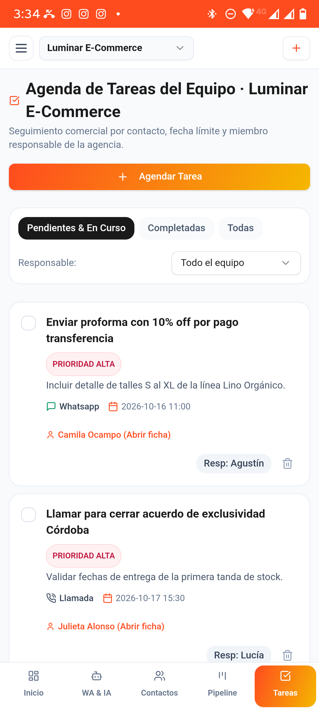 Agenda de Tareas & Seguimiento Comercial
