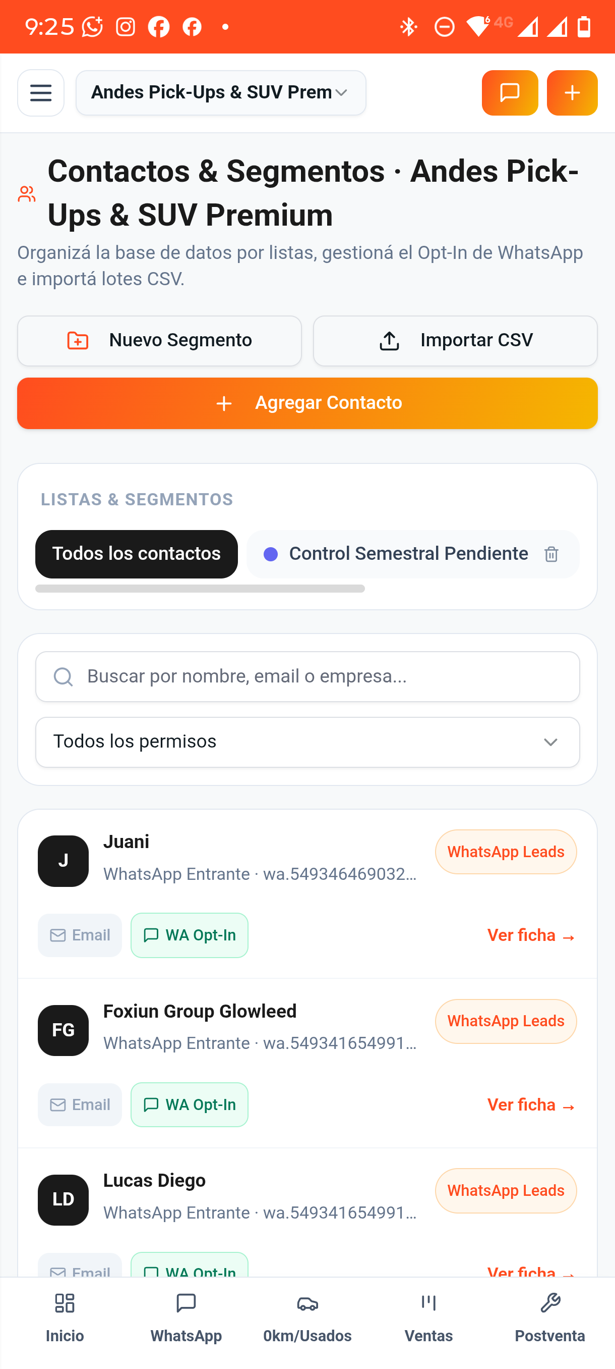 Contactos, Segmentos & Opt-In de WhatsApp