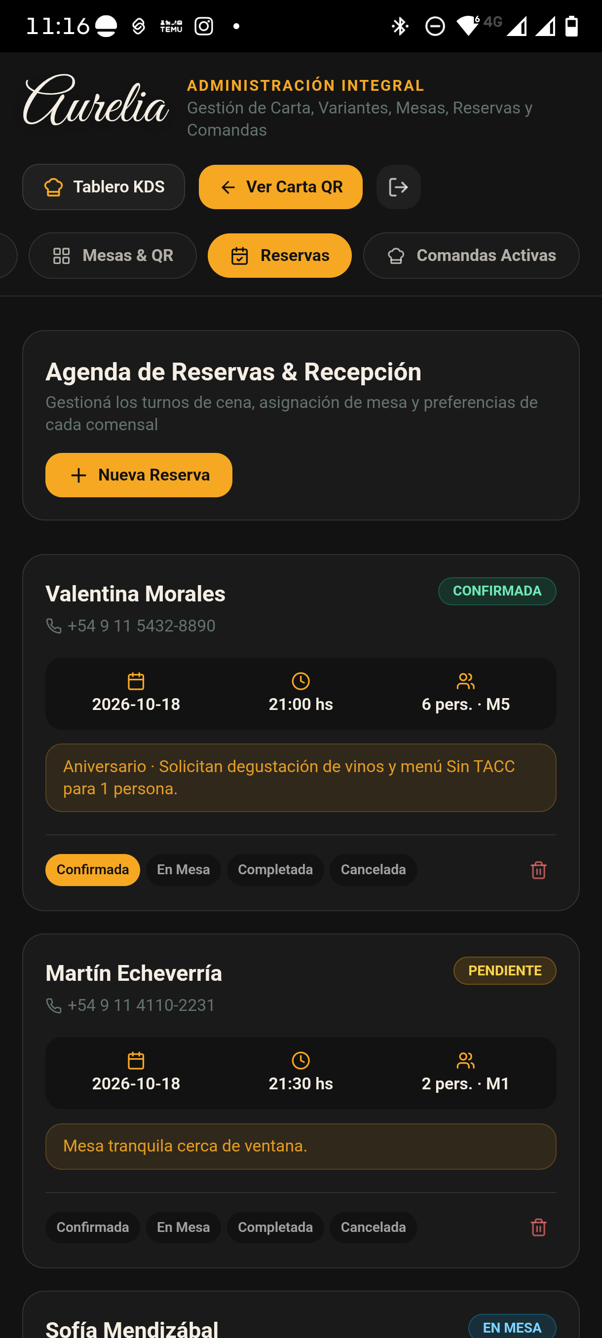 Administración de Carta, Platos y Variantes