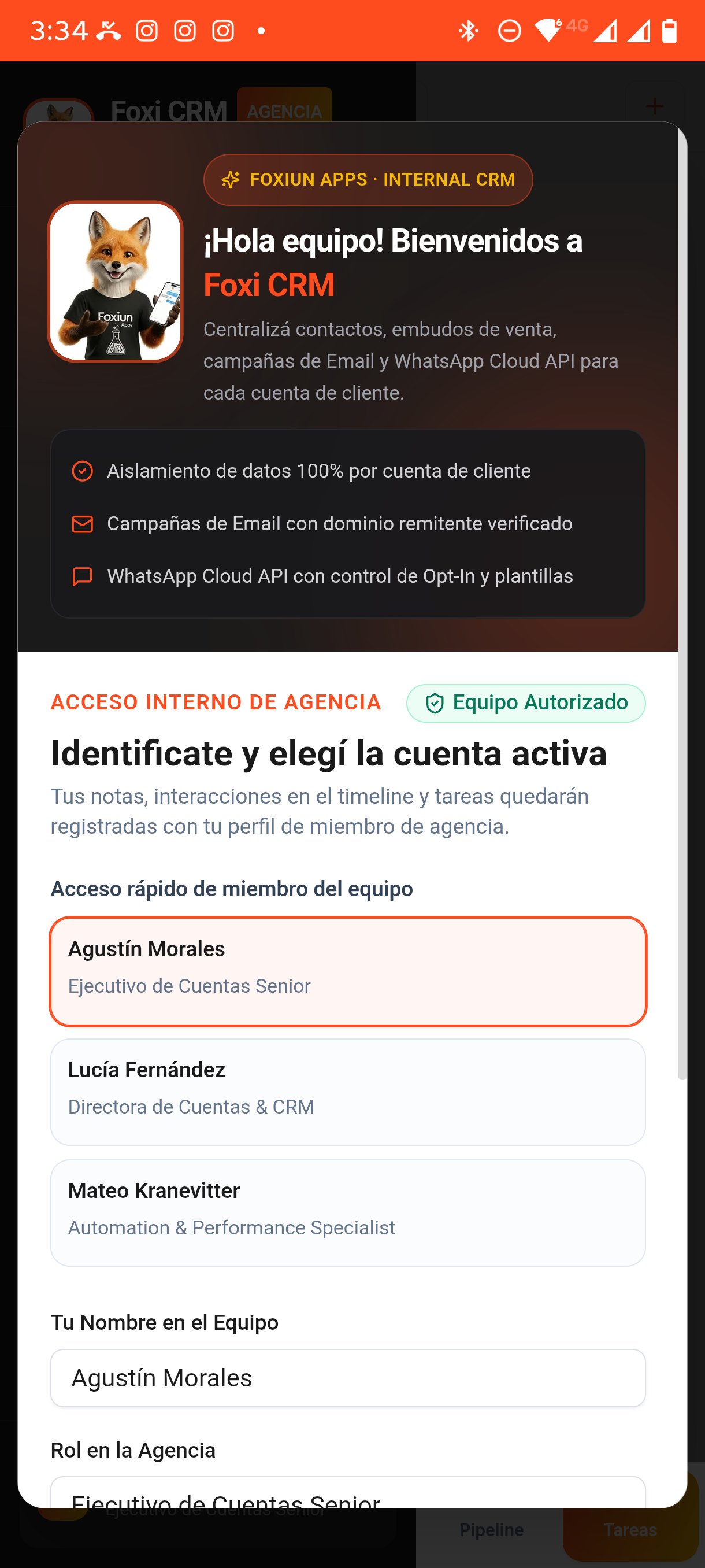 Identificación de Equipo & Acceso de Agencia