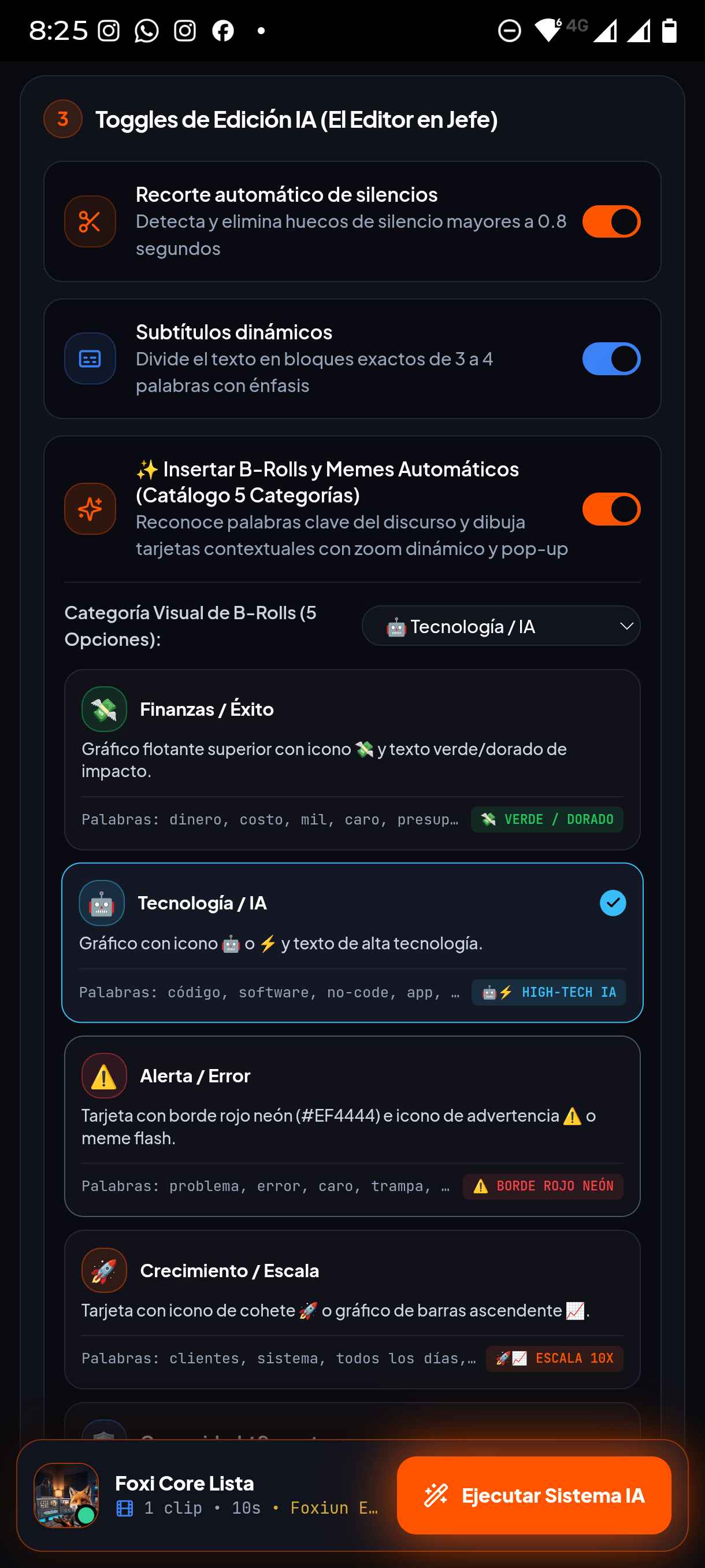 Toggles de Edición IA & B-Rolls