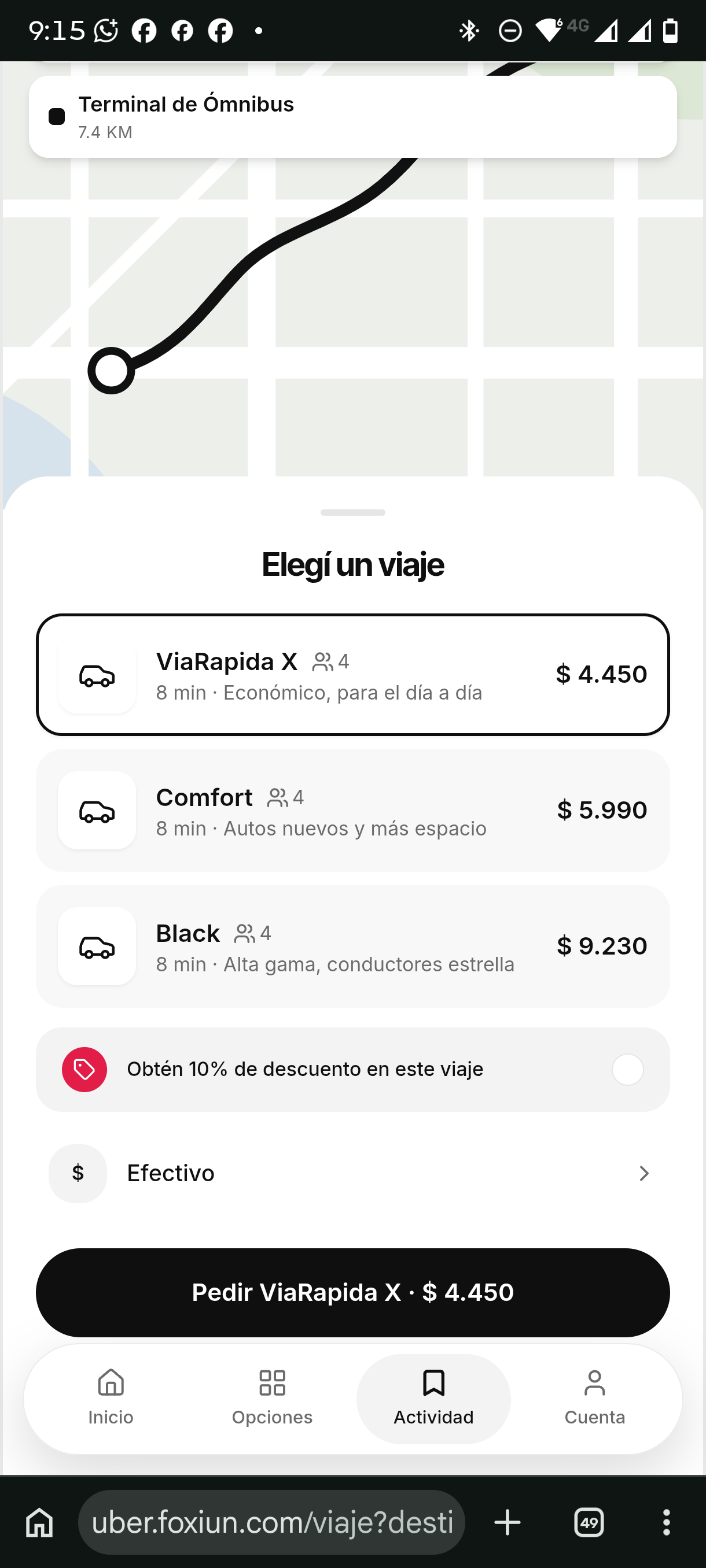Elegí un Viaje · Tarifas X, Comfort y Black