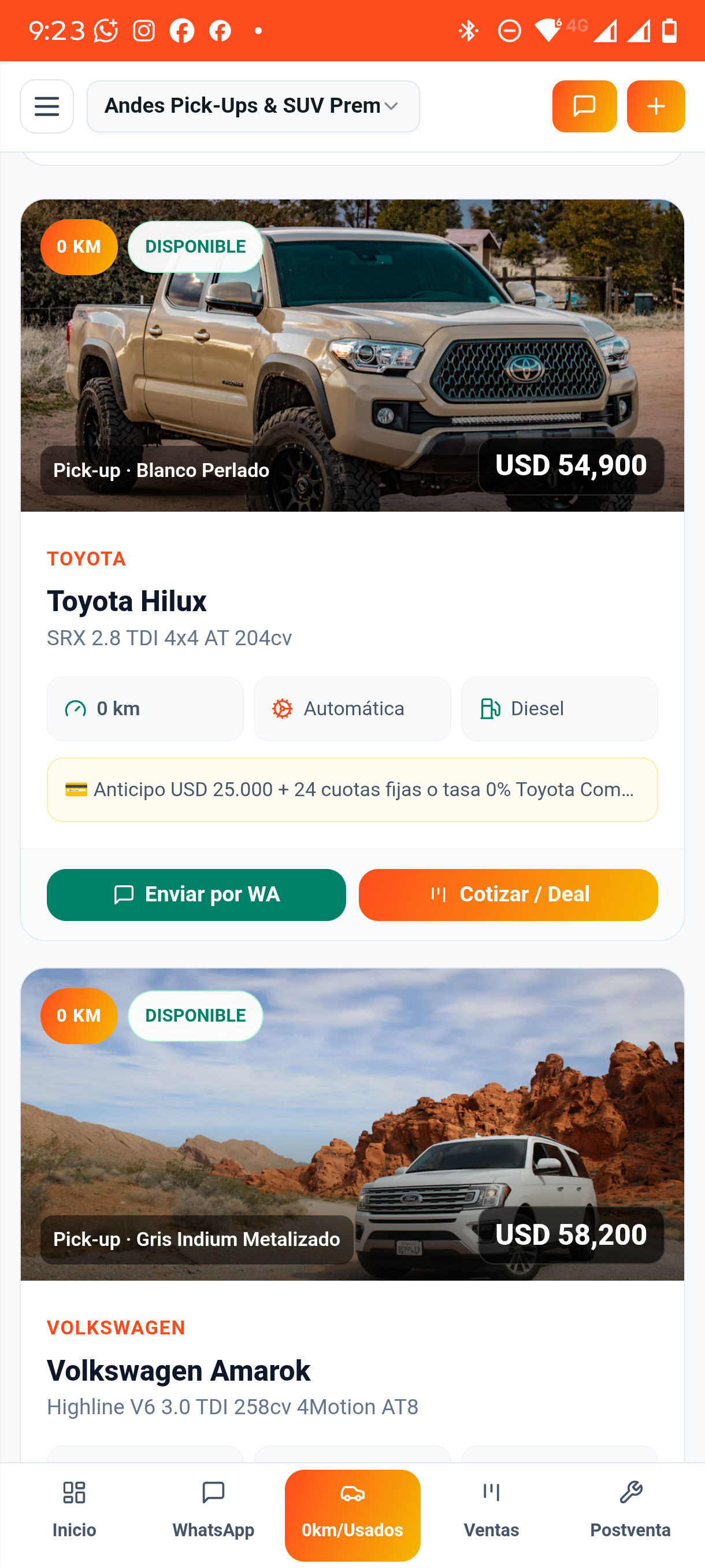 Fichas de Unidades 0 KM y Usados