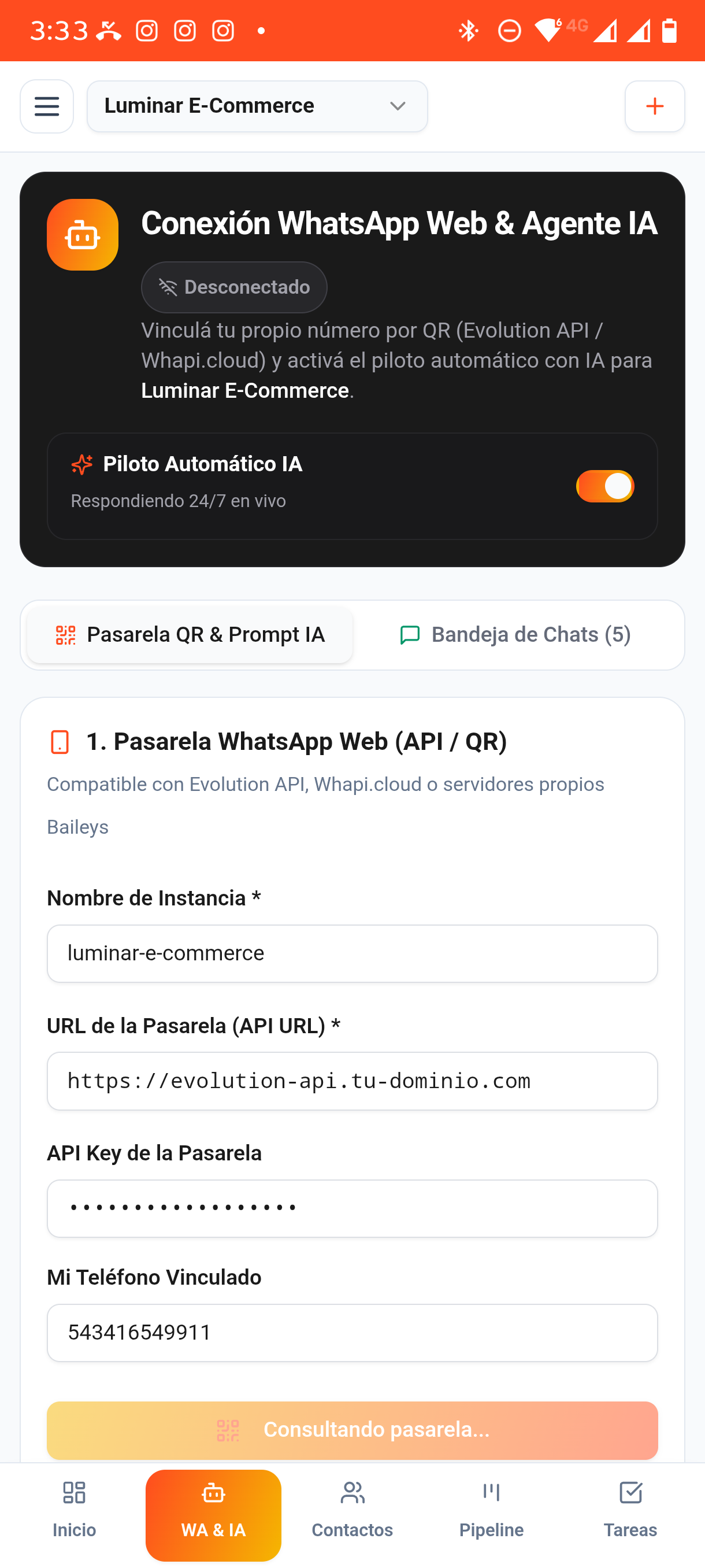 Conexión WhatsApp Web & Piloto Automático IA