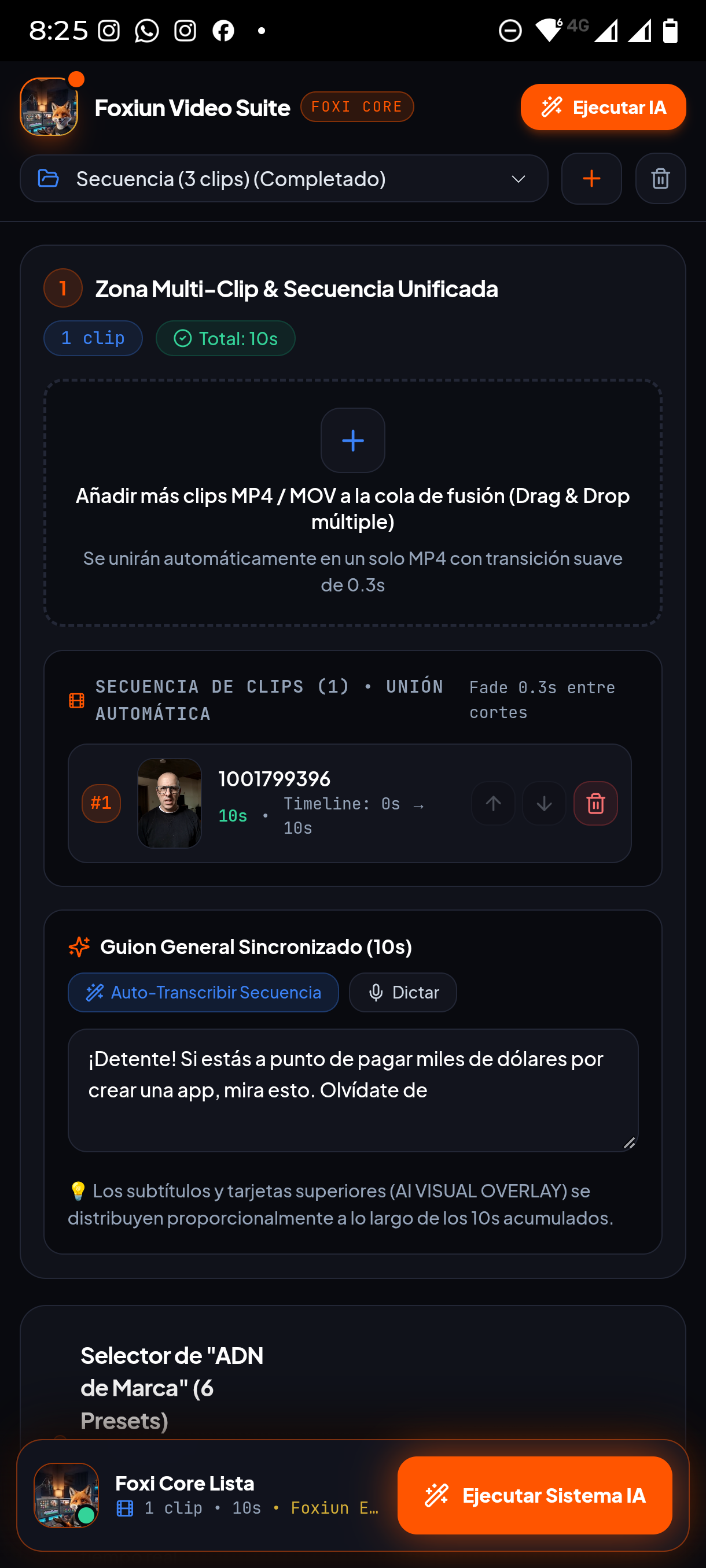 Foxi Video Studio - Secuencia Multi-Clip & Guion Sincronizado