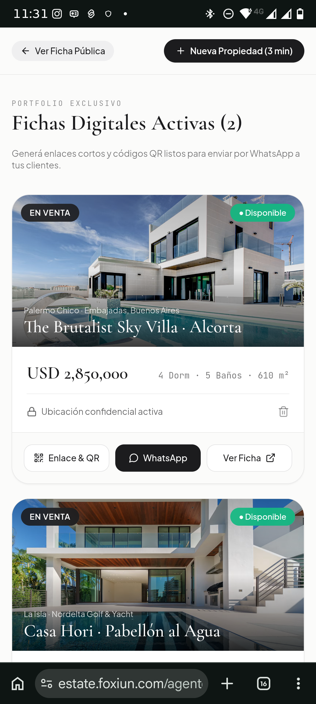 Portfolio Exclusivo · Fichas Digitales Activas