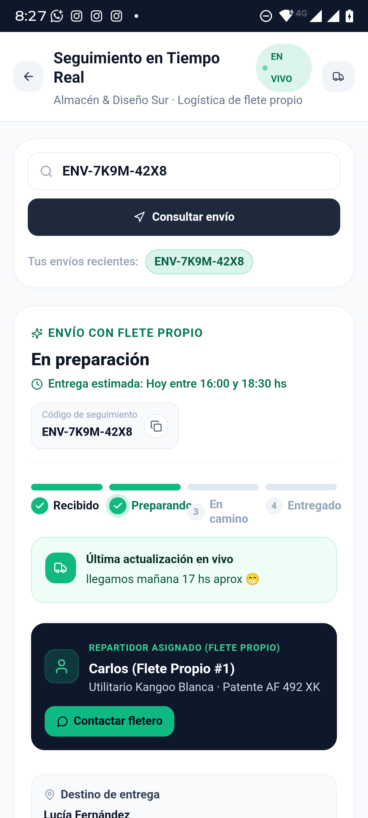 Seguimiento en Vivo · Preparando