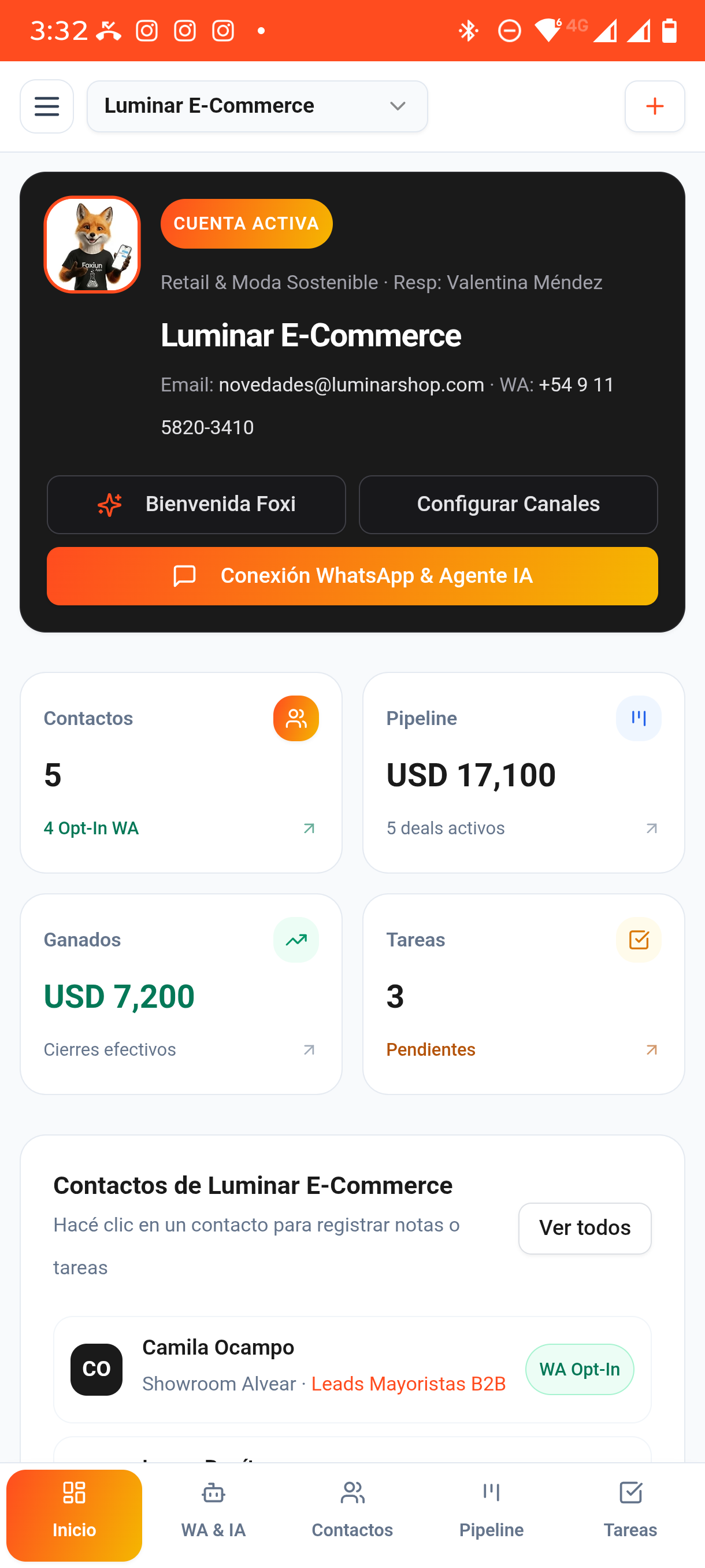 Foxi CRM - Resumen de Cuenta · Luminar E-Commerce