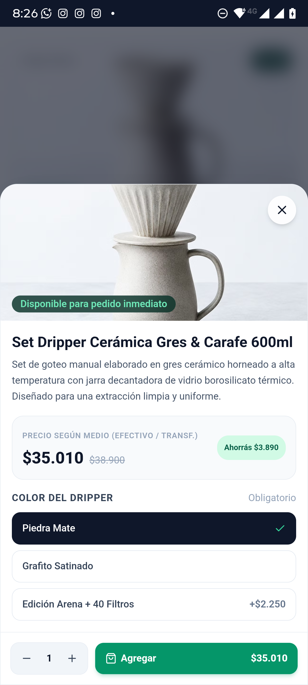 Detalle y Opciones de Producto