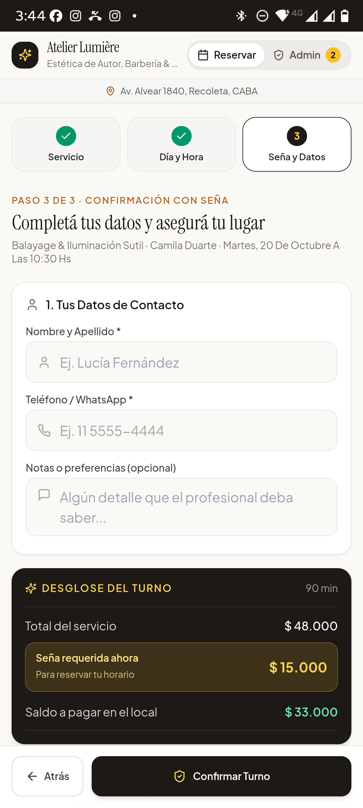 Paso 3 · Datos del Cliente & Desglose de Saldo