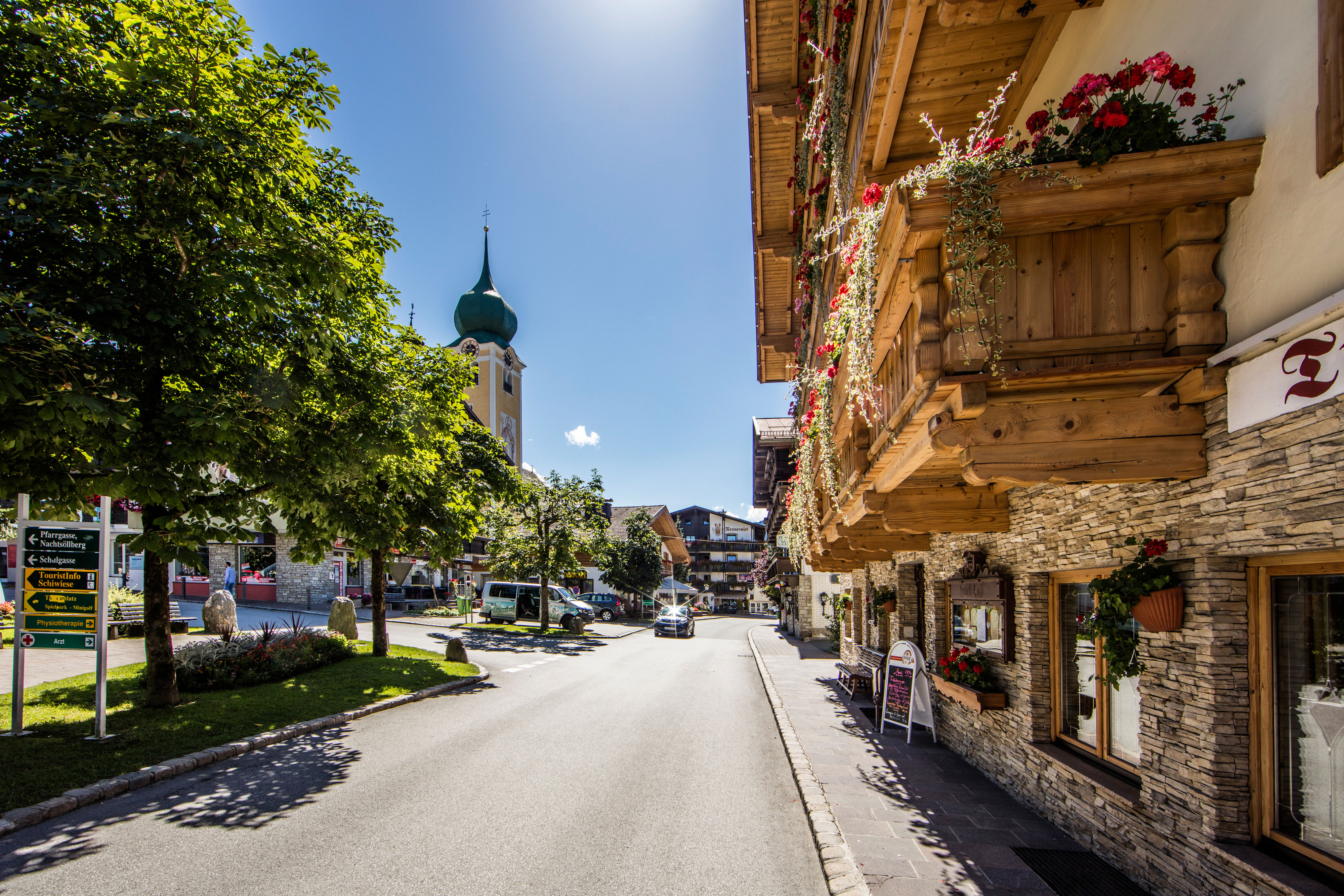 Westendorf village street with Tyrolean architecture