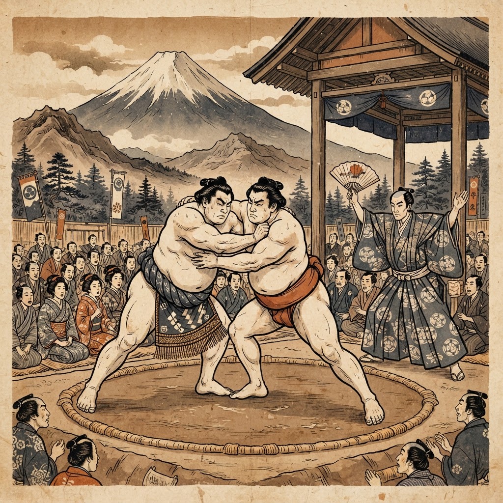 Historical illustration of sumo