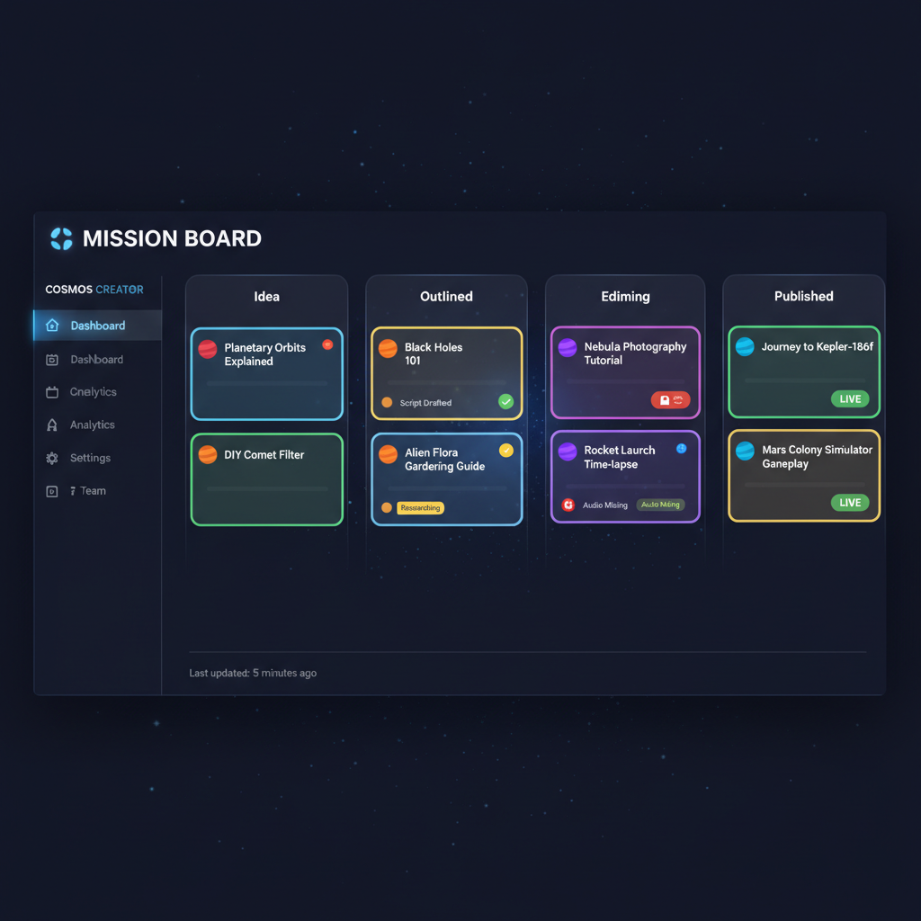 Mission Board — Kanban-style content pipeline from Idea to Published