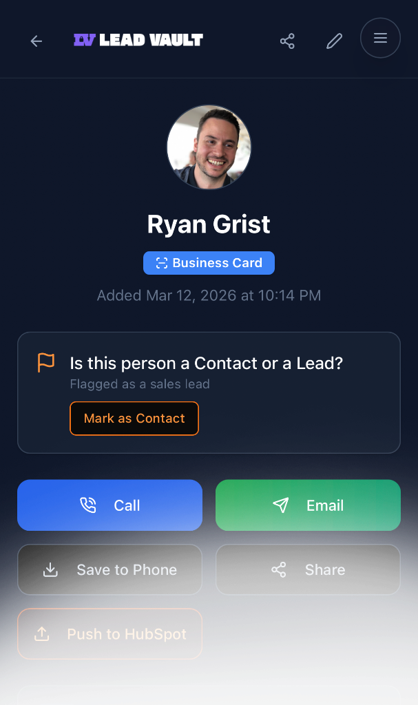 Lead status and organisation screen