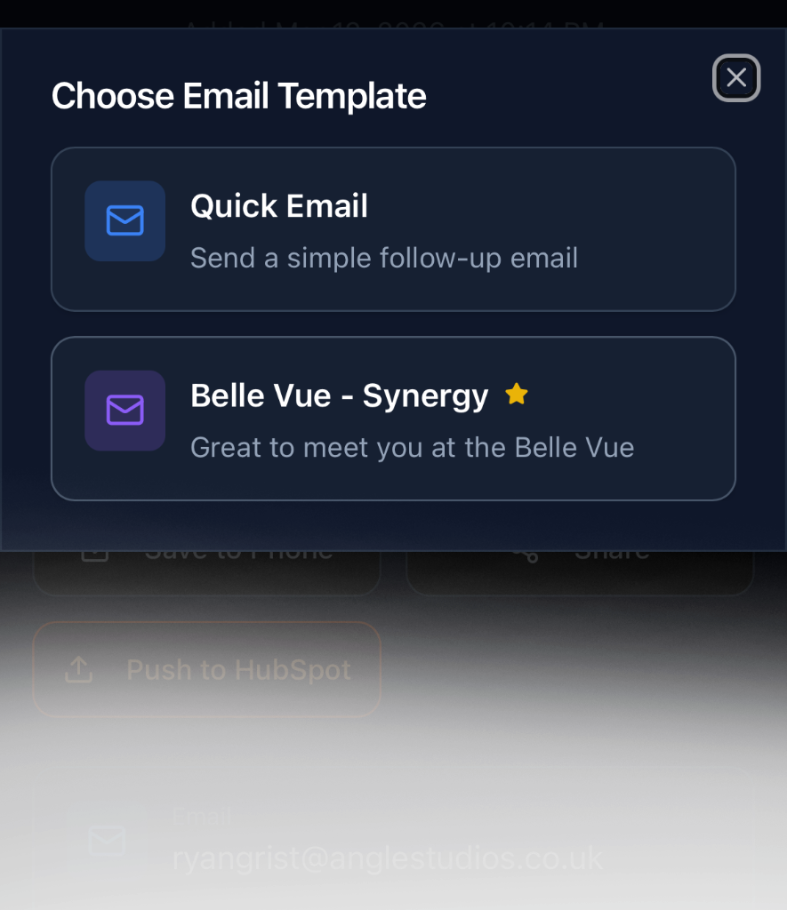 Email templates screen