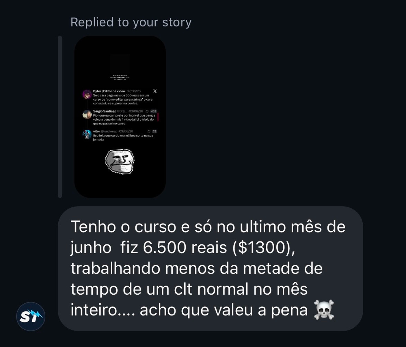 Depoimento de aluno que fez R$6.500 em junho editando