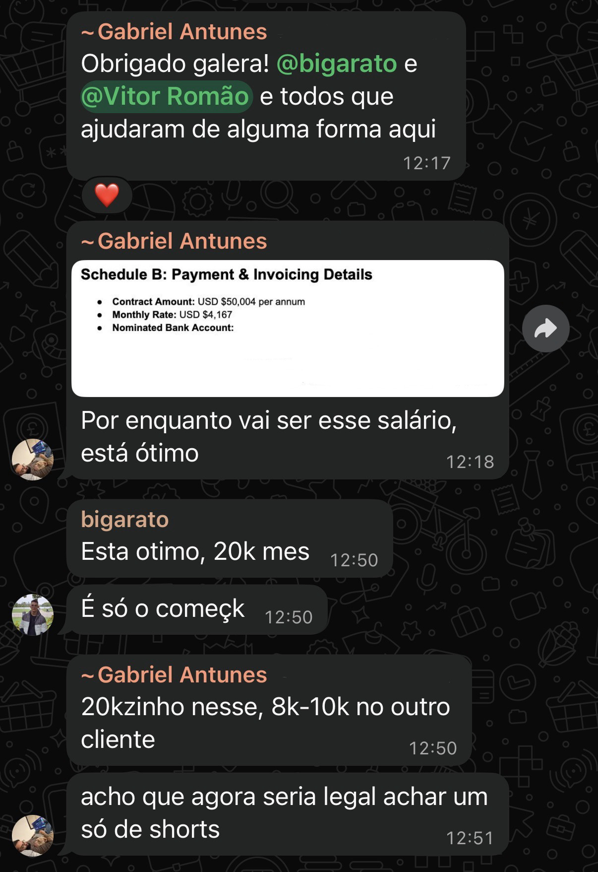 Print de contrato de US$4.167 por mês de aluno