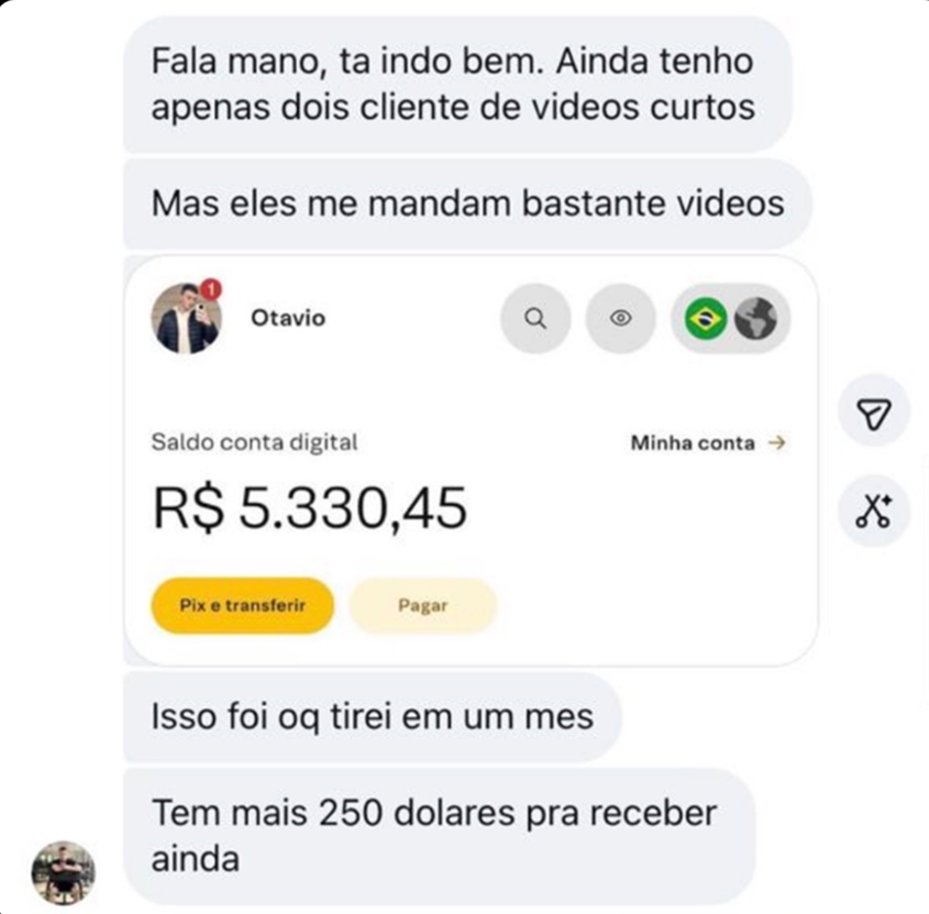 Depoimento de aluno Otavio com saldo de R$5.330 tirados em um mês