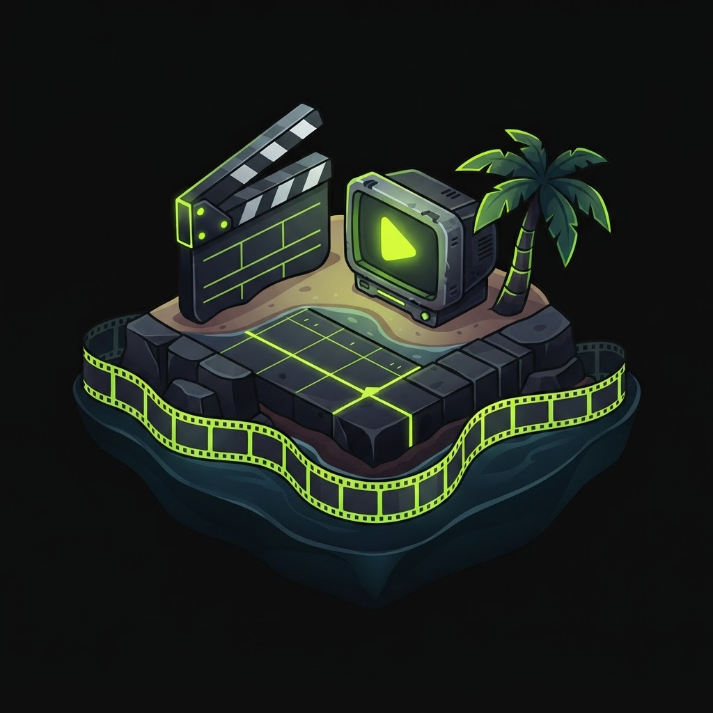 Ilha com claquete e monitor exibindo uma aula